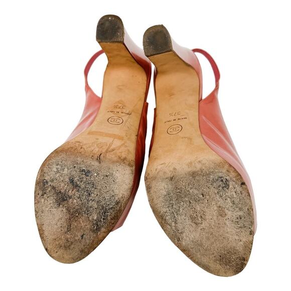 Chanel Pink Patent Leather Platform Block Heel Sling Backs size 37.5/ US6.5–7 - Picture 5 of 15